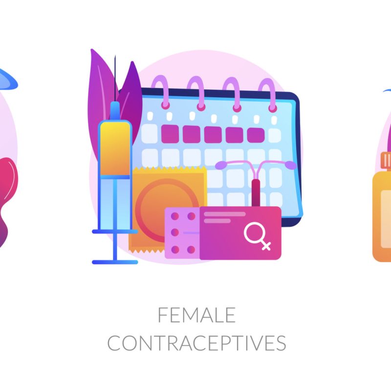 Child birth control, pregnancy prevention, prophylactic means. Family planning, female contraceptives, emergency contraception metaphors. Vector isolated concept metaphor illustrations.